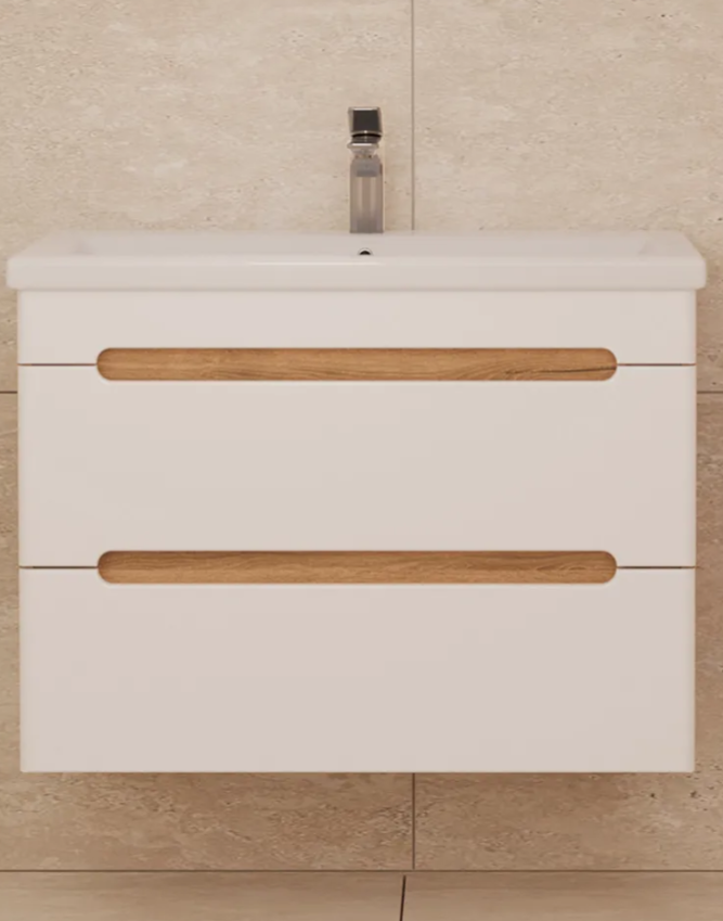 Тумба Diva 70 напольная Белая/Вотан, с умывальником Como 70