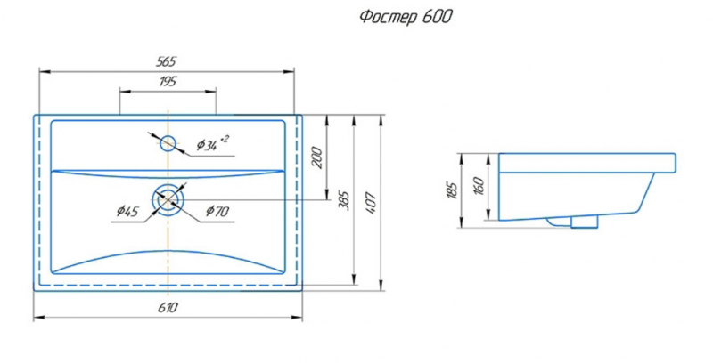 Тумба Gretta 60 напольная с умывальником Фостер 60 330.1-1.5.1.КФОС