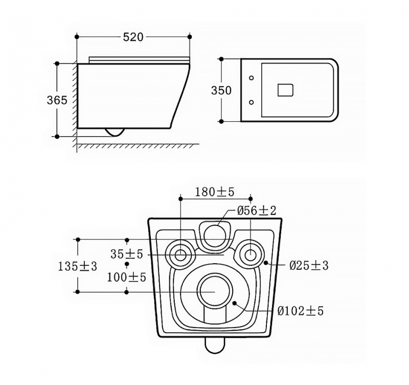 Унитаз подвесной Nove, c функцией биде, безободк, P-образ формы, сид дюро мкрлфт 350х520х3655