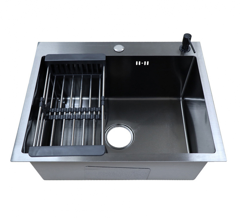 Мойка кухонная AZARIO NICOLE (500*500*220) нержавеющая сталь черная (сифон, диспенсер,коландер)