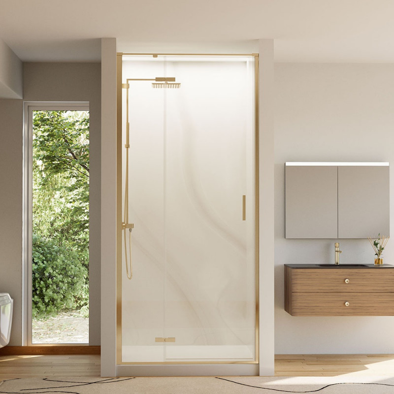 Душевая дверь Veconi VN-73G Арт. VN73G-100-01-C4 Стекло прозр./6 мм (995-1010/1950, золото браш.)