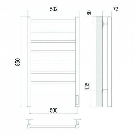 Полотенцесушитель Аврора П8 500х850 Электро TERMINUS Брашированное золото