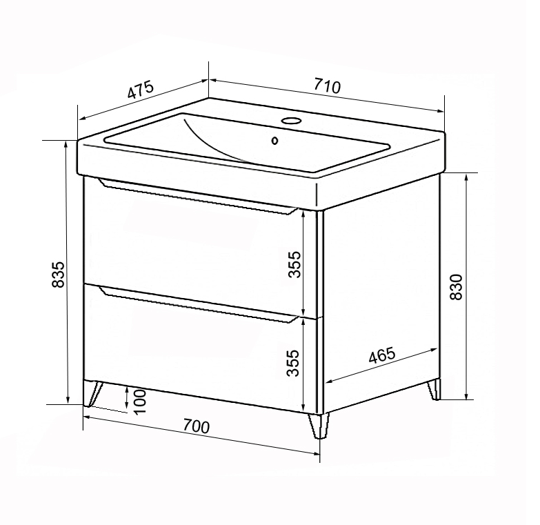 Комплект Тумба Azario LOTOS 70/2 Н 710х475х835 напольная с раковиной Monte 70 (CS00081986)