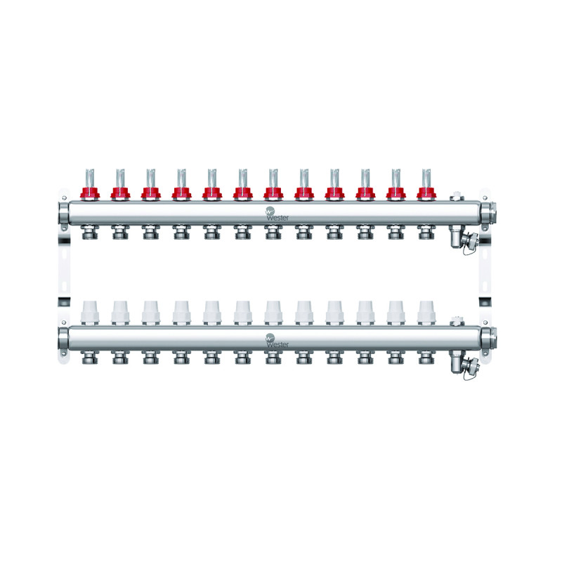 Коллекторная группа с расходомерами 12 в. 1"x3/4" НЕРЖ Wester MUFS