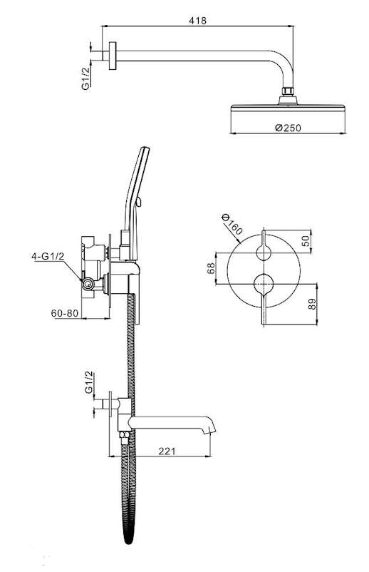 Душевая система Raglo встраиваемая сатин золотой R20.27.03
